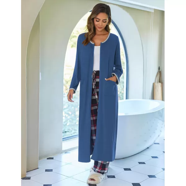 imageEkouaer Women Long House Coat Zipper Front Robes Full Length Nightgowns with Pockets Striped Loungewear S4XLBlue