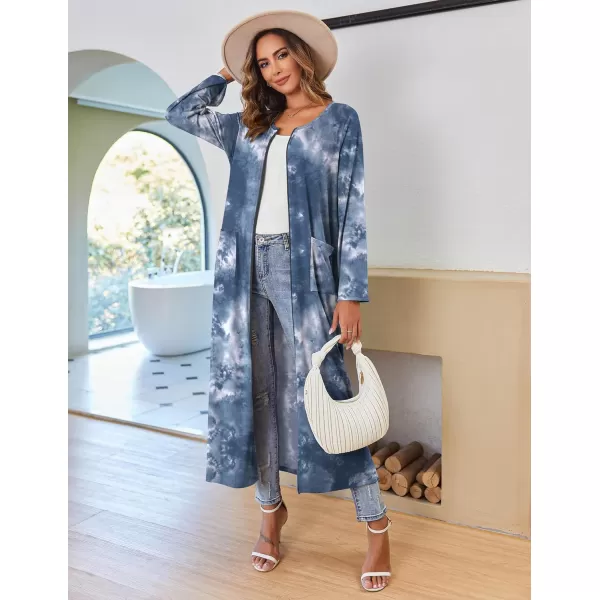 imageEkouaer Women Long House Coat Zipper Front Robes Full Length Nightgowns with Pockets Striped Loungewear S4XLBlue Tie Dye