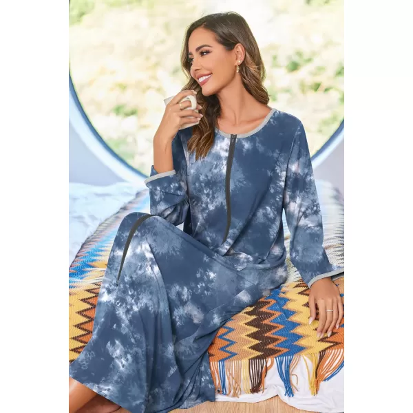 imageEkouaer Women Long House Coat Zipper Front Robes Full Length Nightgowns with Pockets Striped Loungewear S4XLBlue Tie Dye