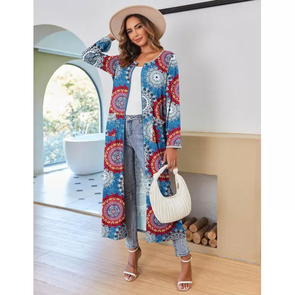 imageEkouaer Women Long House Coat Zipper Front Robes Full Length Nightgowns with Pockets Striped Loungewear S4XLBohemian Blue