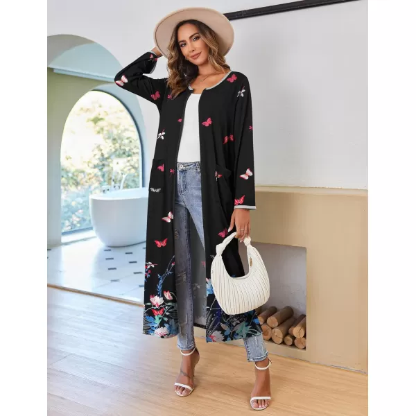 imageEkouaer Women Long House Coat Zipper Front Robes Full Length Nightgowns with Pockets Striped Loungewear S4XLColorful Butterfly