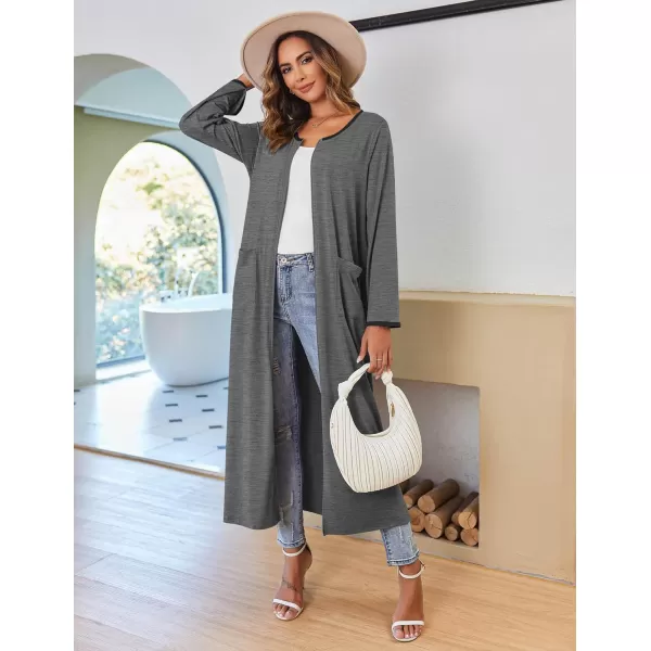 imageEkouaer Women Long House Coat Zipper Front Robes Full Length Nightgowns with Pockets Striped Loungewear S4XLDark Grey