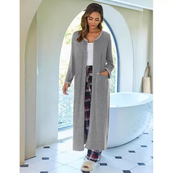 imageEkouaer Women Long House Coat Zipper Front Robes Full Length Nightgowns with Pockets Striped Loungewear S4XLLight Grey