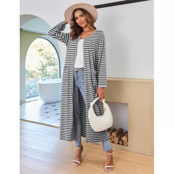 imageEkouaer Women Long House Coat Zipper Front Robes Full Length Nightgowns with Pockets Striped Loungewear S4XLLight Grey Stripes