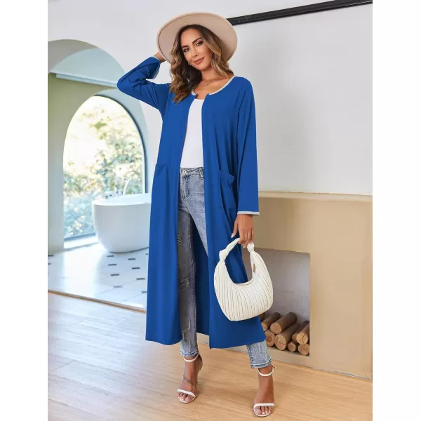 imageEkouaer Women Long House Coat Zipper Front Robes Full Length Nightgowns with Pockets Striped Loungewear S4XLNavy
