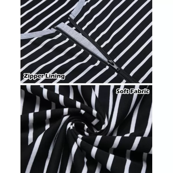 imageEkouaer Women Long House Coat Zipper Front Robes Full Length Nightgowns with Pockets Striped Loungewear S4XLNavy Blue Stripes