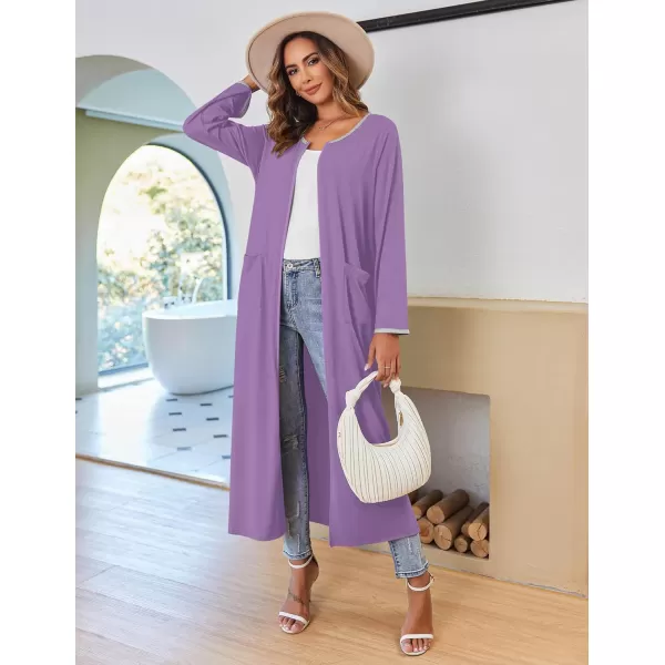 imageEkouaer Women Long House Coat Zipper Front Robes Full Length Nightgowns with Pockets Striped Loungewear S4XLPurple