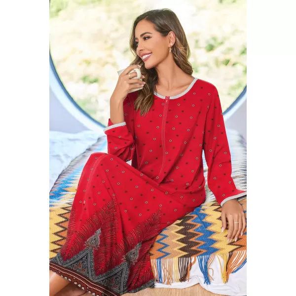 imageEkouaer Women Long House Coat Zipper Front Robes Full Length Nightgowns with Pockets Striped Loungewear S4XLRed Feather