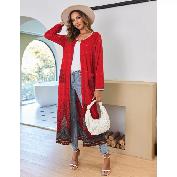 imageEkouaer Women Long House Coat Zipper Front Robes Full Length Nightgowns with Pockets Striped Loungewear S4XLRed Feather
