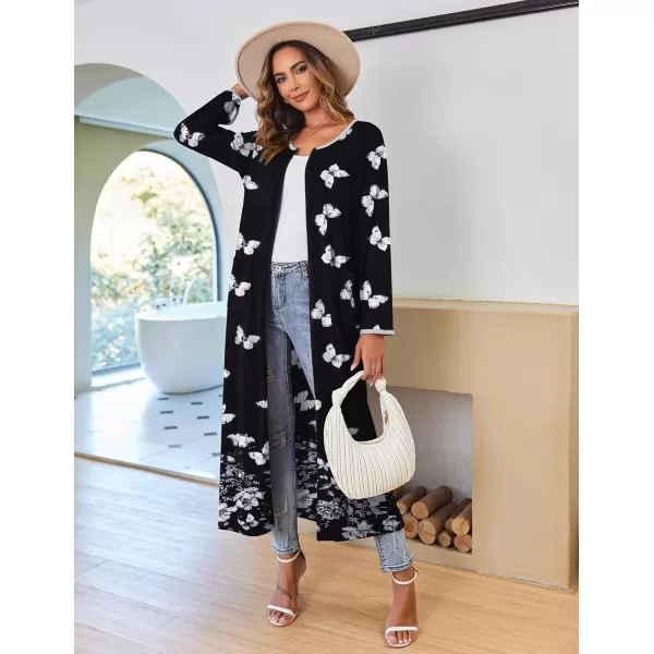 imageEkouaer Women Long House Coat Zipper Front Robes Full Length Nightgowns with Pockets Striped Loungewear S4XLWhite Butterfly