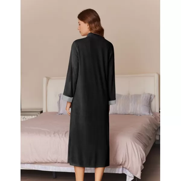 imageEkouaer Women Zipper Robe Long Sleeve House Coats Velour Robes Soft Bathrobe with Pockets Nightgown S3XLBlack