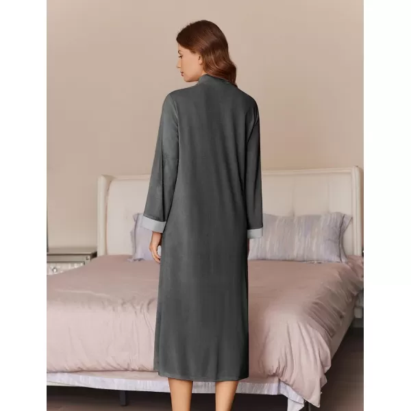 imageEkouaer Women Zipper Robe Long Sleeve House Coats Velour Robes Soft Bathrobe with Pockets Nightgown S3XLDark Grey