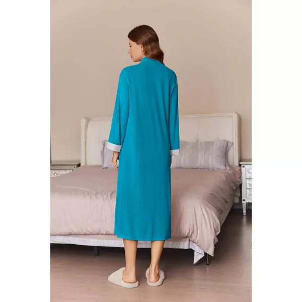 imageEkouaer Women Zipper Robe Long Sleeve House Coats Velour Robes Soft Bathrobe with Pockets Nightgown S3XLLake Blue