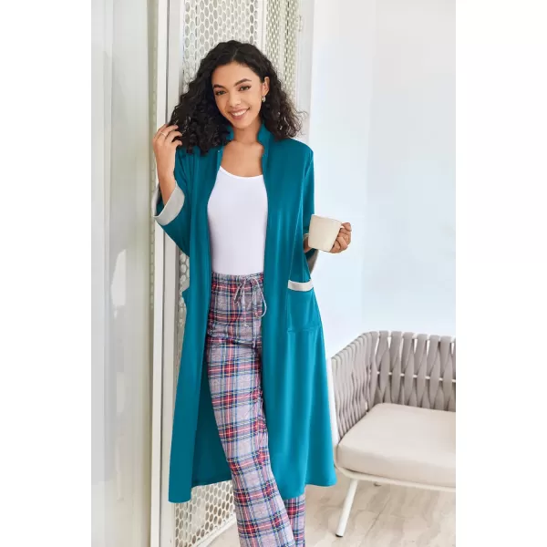 imageEkouaer Women Zipper Robe Long Sleeve House Coats Velour Robes Soft Bathrobe with Pockets Nightgown S3XLLake Blue