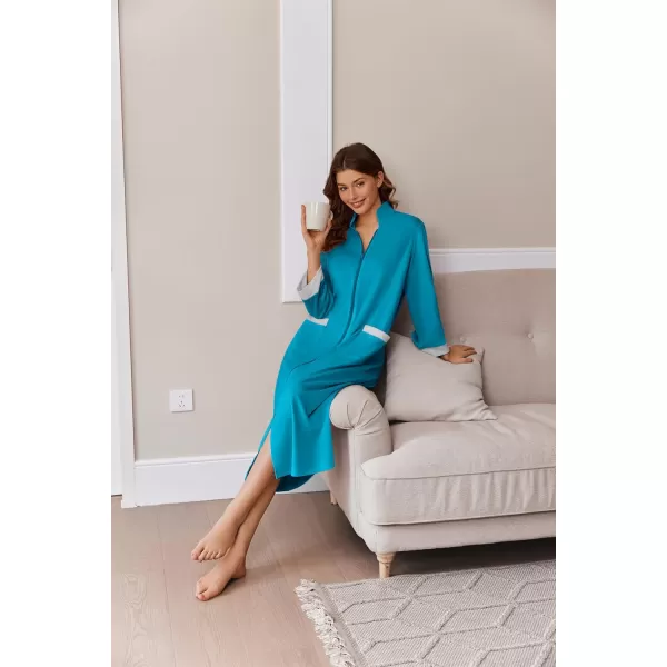 imageEkouaer Women Zipper Robe Long Sleeve House Coats Velour Robes Soft Bathrobe with Pockets Nightgown S3XLLake Blue