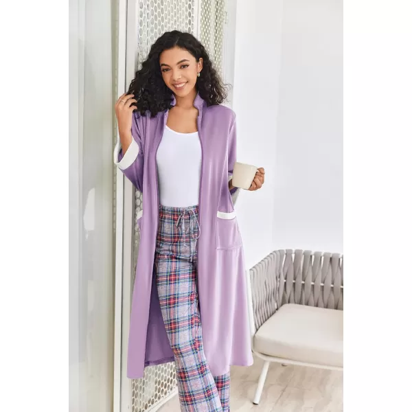 imageEkouaer Women Zipper Robe Long Sleeve House Coats Velour Robes Soft Bathrobe with Pockets Nightgown S3XLLavender