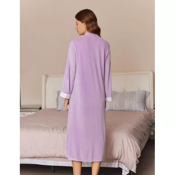 imageEkouaer Women Zipper Robe Long Sleeve House Coats Velour Robes Soft Bathrobe with Pockets Nightgown S3XLLavender