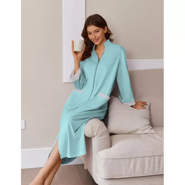 imageEkouaer Women Zipper Robe Long Sleeve House Coats Velour Robes Soft Bathrobe with Pockets Nightgown S3XLLight Blue