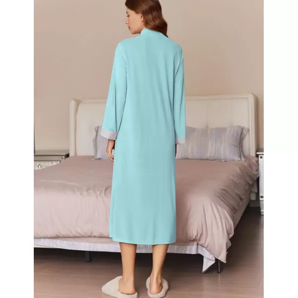 imageEkouaer Women Zipper Robe Long Sleeve House Coats Velour Robes Soft Bathrobe with Pockets Nightgown S3XLLight Blue