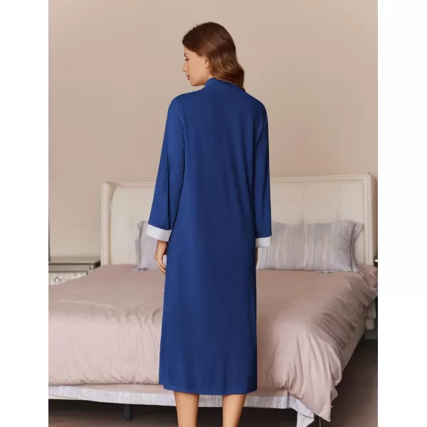 imageEkouaer Women Zipper Robe Long Sleeve House Coats Velour Robes Soft Bathrobe with Pockets Nightgown S3XLNavy Blue