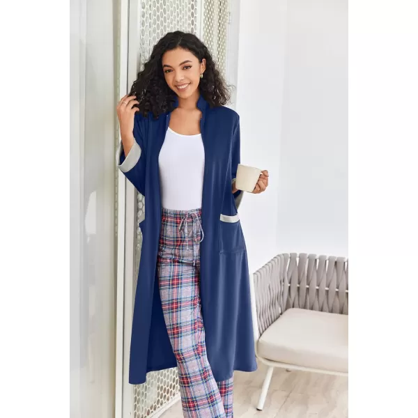 imageEkouaer Women Zipper Robe Long Sleeve House Coats Velour Robes Soft Bathrobe with Pockets Nightgown S3XLNavy Blue