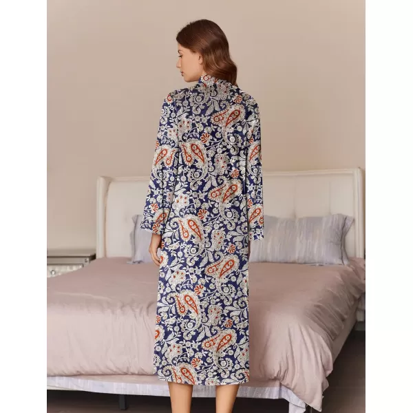 imageEkouaer Women Zipper Robe Long Sleeve House Coats Velour Robes Soft Bathrobe with Pockets Nightgown S3XLNavy Print