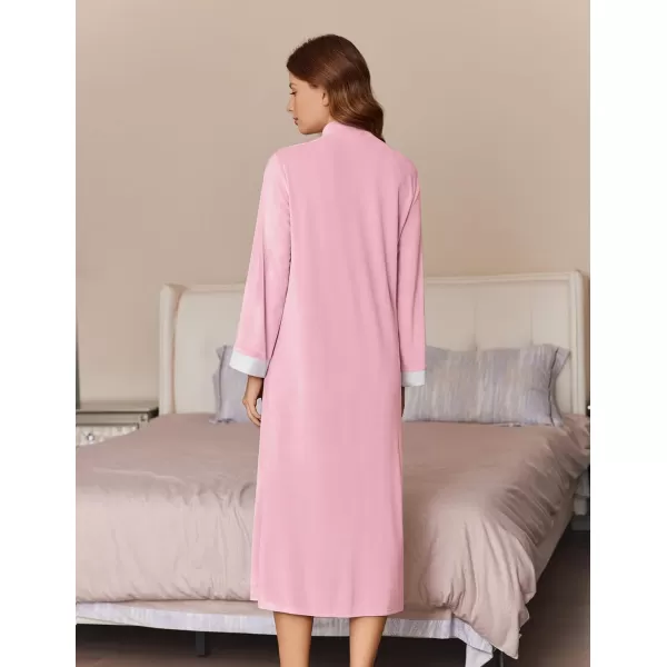 imageEkouaer Women Zipper Robe Long Sleeve House Coats Velour Robes Soft Bathrobe with Pockets Nightgown S3XLPink