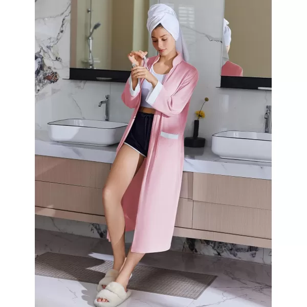 imageEkouaer Women Zipper Robe Long Sleeve House Coats Velour Robes Soft Bathrobe with Pockets Nightgown S3XLPink