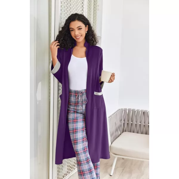 imageEkouaer Women Zipper Robe Long Sleeve House Coats Velour Robes Soft Bathrobe with Pockets Nightgown S3XLPurple