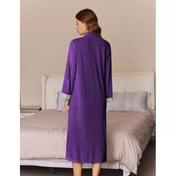 imageEkouaer Women Zipper Robe Long Sleeve House Coats Velour Robes Soft Bathrobe with Pockets Nightgown S3XLPurple