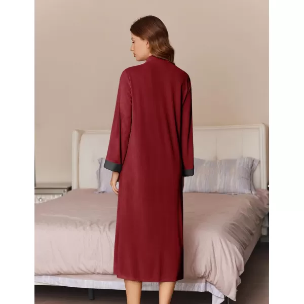 imageEkouaer Women Zipper Robe Long Sleeve House Coats Velour Robes Soft Bathrobe with Pockets Nightgown S3XLRed