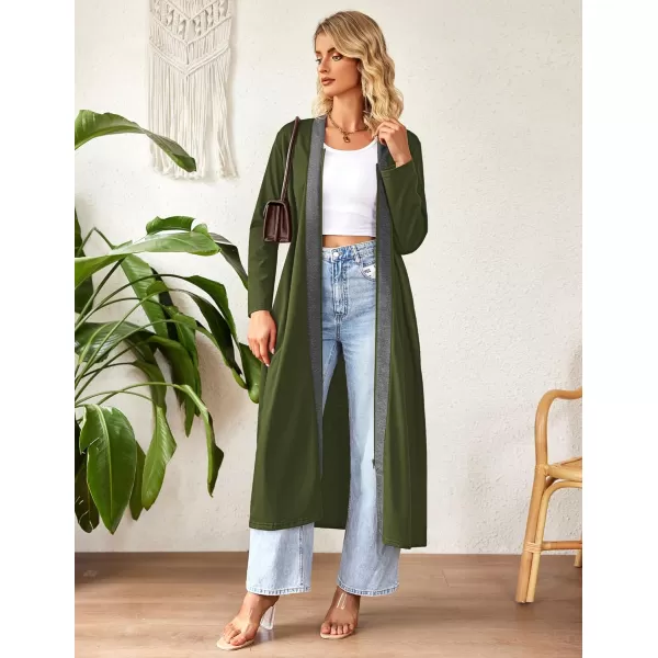 imageEkouaer Women Zipper Robe Long Sleeve Loungewear Lightweight Housecoat Full Length Nightgown with PocketsArmy Green