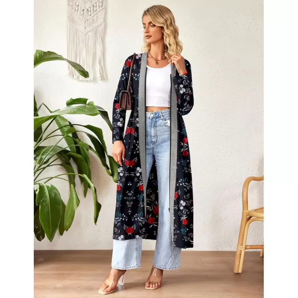 imageEkouaer Women Zipper Robe Long Sleeve Loungewear Lightweight Housecoat Full Length Nightgown with PocketsBlack Floral