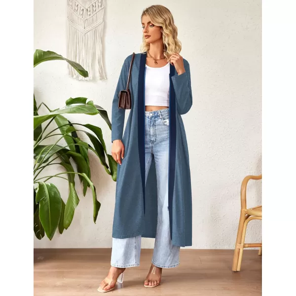 imageEkouaer Women Zipper Robe Long Sleeve Loungewear Lightweight Housecoat Full Length Nightgown with PocketsBlue