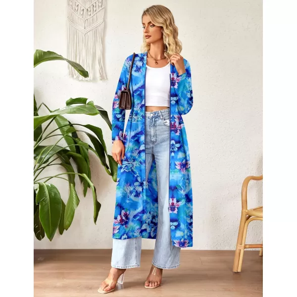 imageEkouaer Women Zipper Robe Long Sleeve Loungewear Lightweight Housecoat Full Length Nightgown with PocketsBlue Floral