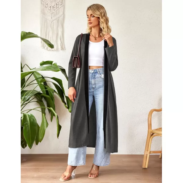 imageEkouaer Women Zipper Robe Long Sleeve Loungewear Lightweight Housecoat Full Length Nightgown with PocketsDark Gray