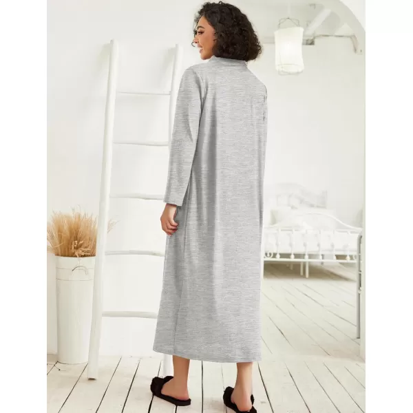 imageEkouaer Women Zipper Robe Long Sleeve Loungewear Lightweight Housecoat Full Length Nightgown with PocketsGray