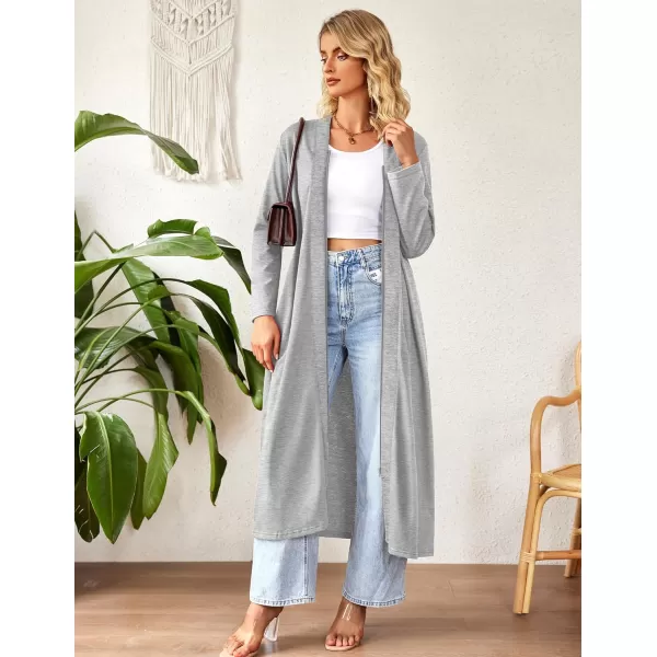 imageEkouaer Women Zipper Robe Long Sleeve Loungewear Lightweight Housecoat Full Length Nightgown with PocketsGray