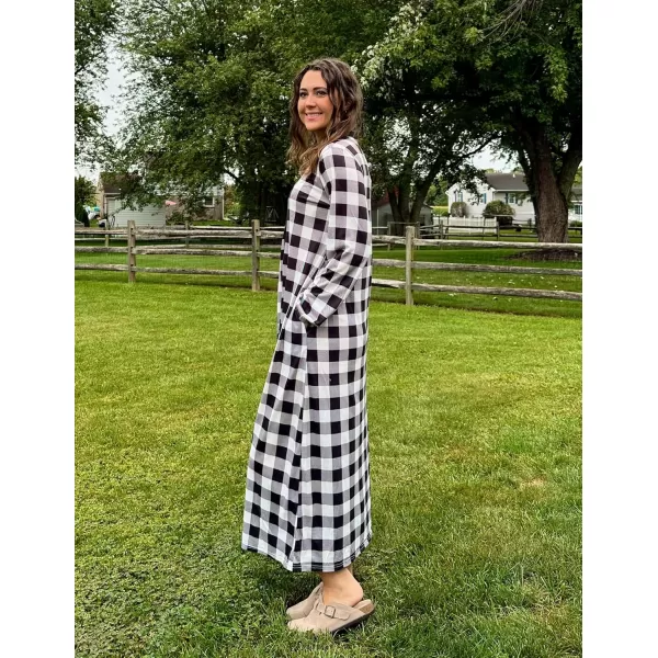 imageEkouaer Women Zipper Robe Long Sleeve Loungewear Lightweight Housecoat Full Length Nightgown with PocketsGray Plaid