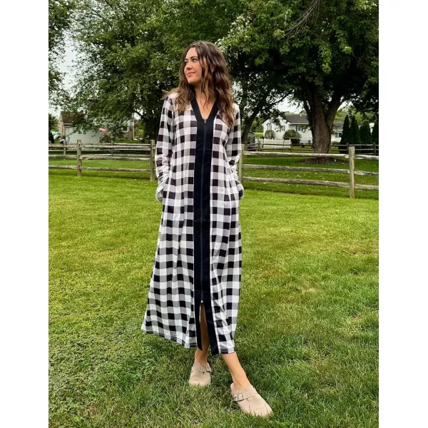 imageEkouaer Women Zipper Robe Long Sleeve Loungewear Lightweight Housecoat Full Length Nightgown with PocketsGray Plaid