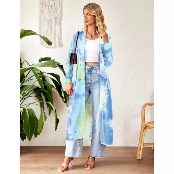 imageEkouaer Women Zipper Robe Long Sleeve Loungewear Lightweight Housecoat Full Length Nightgown with PocketsGreen Tie Dye