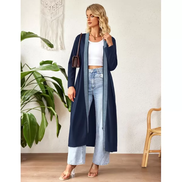 imageEkouaer Women Zipper Robe Long Sleeve Loungewear Lightweight Housecoat Full Length Nightgown with PocketsNavy Blue