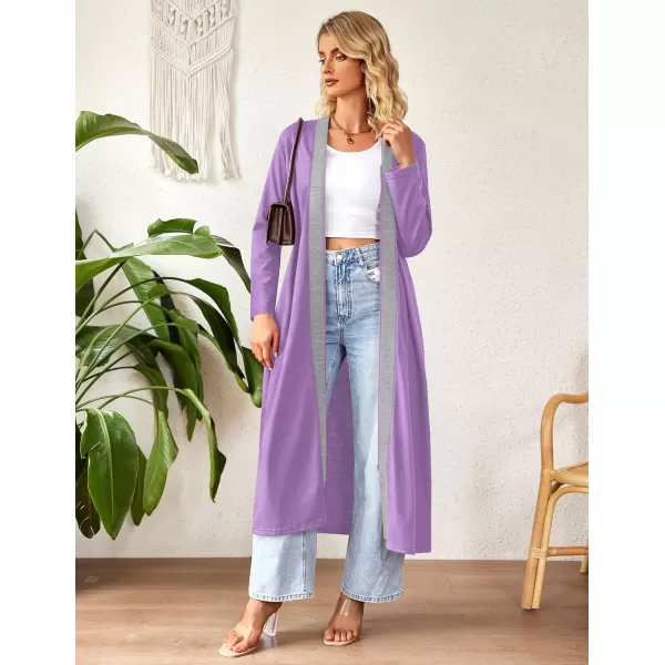 imageEkouaer Women Zipper Robe Long Sleeve Loungewear Lightweight Housecoat Full Length Nightgown with PocketsPurple