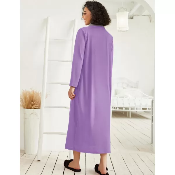 imageEkouaer Women Zipper Robe Long Sleeve Loungewear Lightweight Housecoat Full Length Nightgown with PocketsPurple