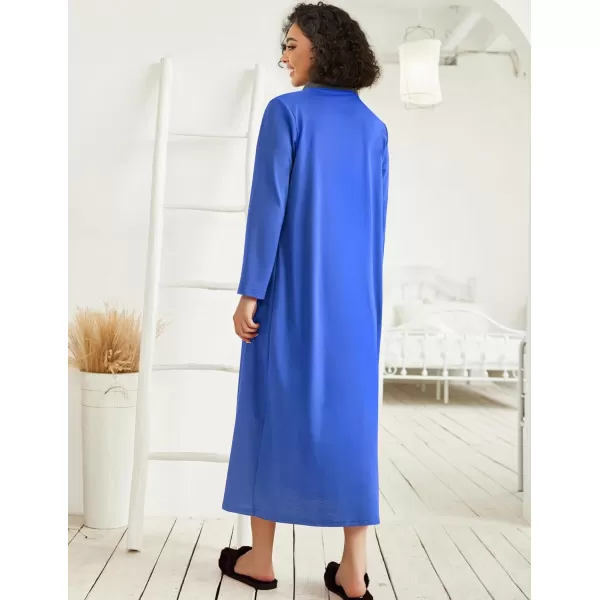 imageEkouaer Women Zipper Robe Long Sleeve Loungewear Lightweight Housecoat Full Length Nightgown with PocketsSnorkel Blue