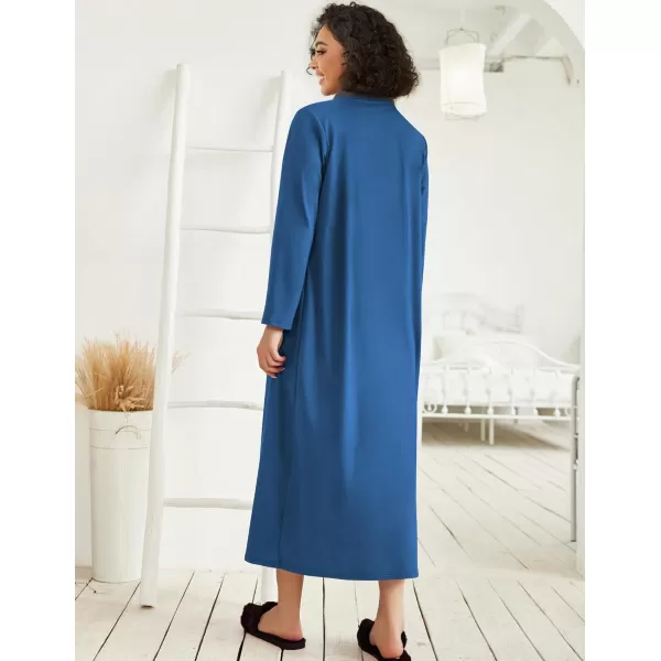 imageEkouaer Women Zipper Robe Long Sleeve Loungewear Lightweight Housecoat Full Length Nightgown with PocketsSteel Blue