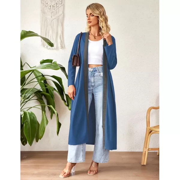 imageEkouaer Women Zipper Robe Long Sleeve Loungewear Lightweight Housecoat Full Length Nightgown with PocketsSteel Blue