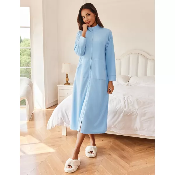 imageEkouaer Women Zipper Robe Long Sleeves House Coat Soft Bathrobe Sleepwear with Pockets Housecoat Loungewear SXXLAlight Blue