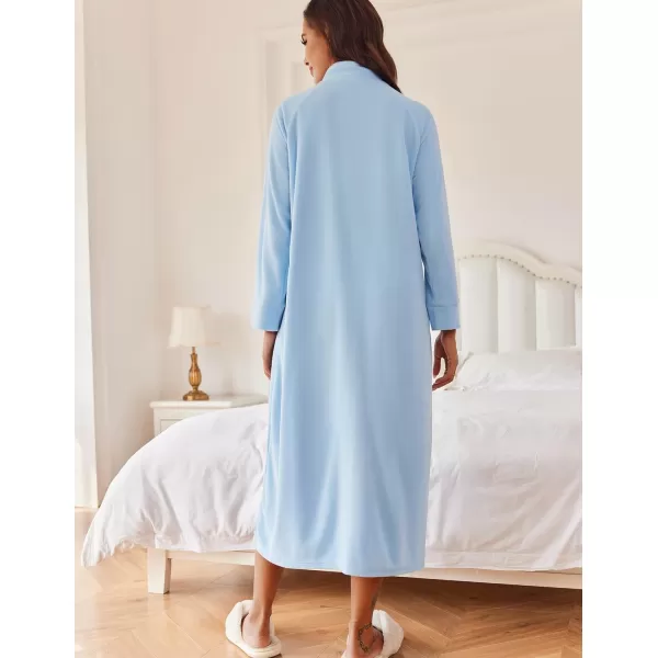 imageEkouaer Women Zipper Robe Long Sleeves House Coat Soft Bathrobe Sleepwear with Pockets Housecoat Loungewear SXXLAlight Blue