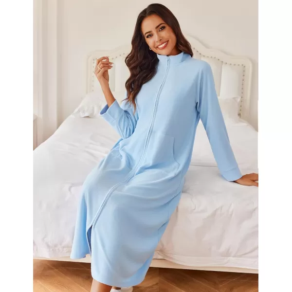 imageEkouaer Women Zipper Robe Long Sleeves House Coat Soft Bathrobe Sleepwear with Pockets Housecoat Loungewear SXXLAlight Blue